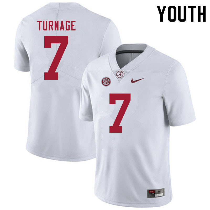 Alabama Crimson Tide Youth Brandon Turnage #7 White NCAA Nike Authentic Stitched 2020 College Football Jersey TK16H86GH
